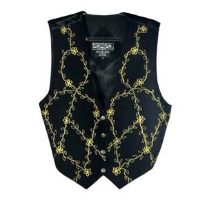 Agapo Black Suede Leather Embroidered Vest Size M